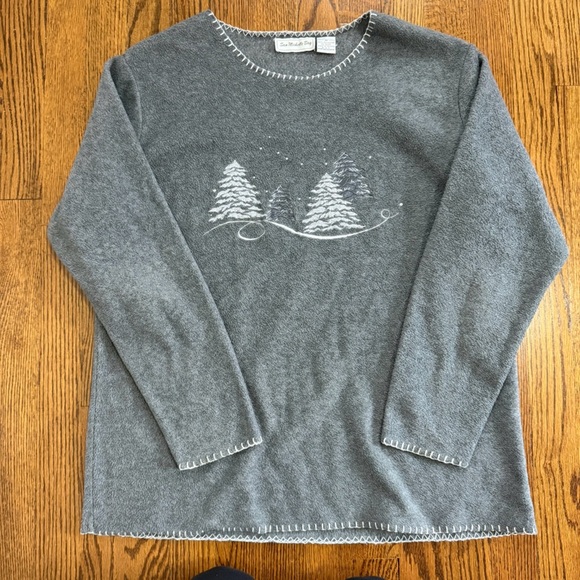 San Michelle Bay Tops - San Michelle Bay Gray Winter Fleece Snow Trees Size Medium